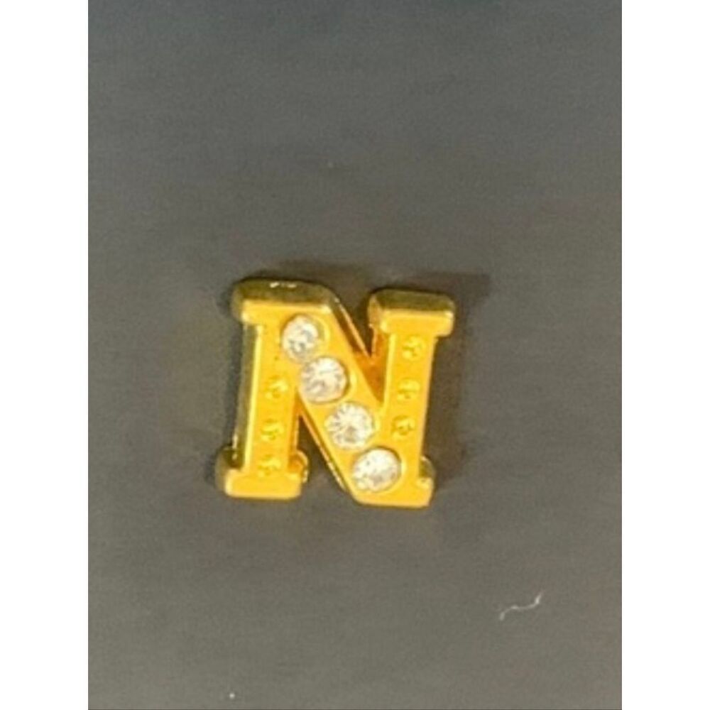 Gold-Tone Letter 'N' Floating Locket Charm with Rhinestones